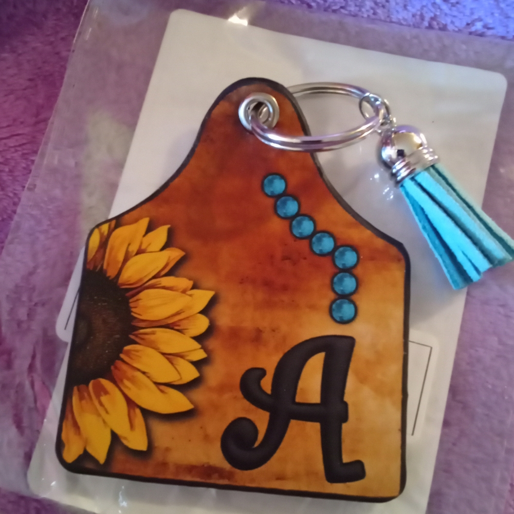 Sunflower and Initial Key Chain - Picture 2 of 2